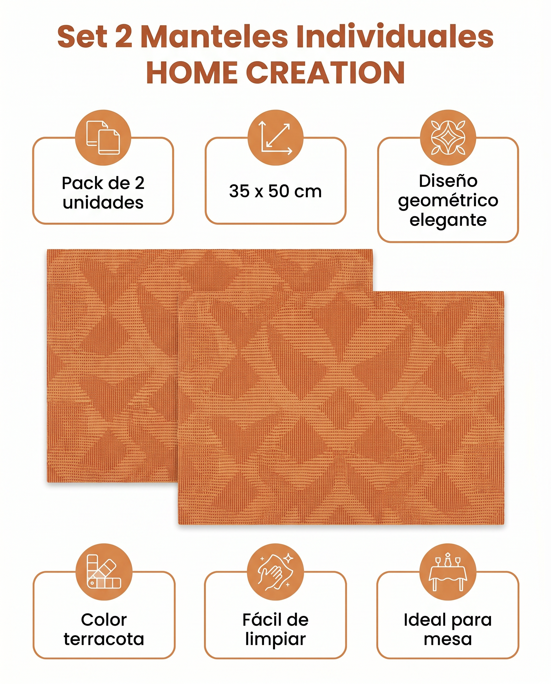 Set 2 Manteles Individuales HOME CREATION — Terracota