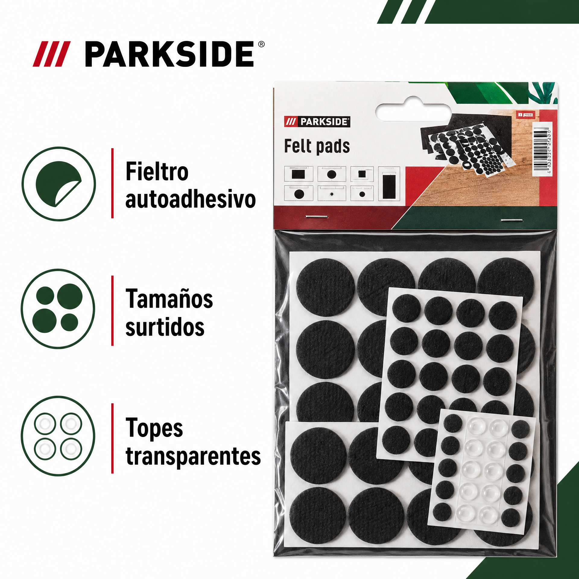 Parkside almohadillas adhesivas de fieltro surtido (varios tamaños)