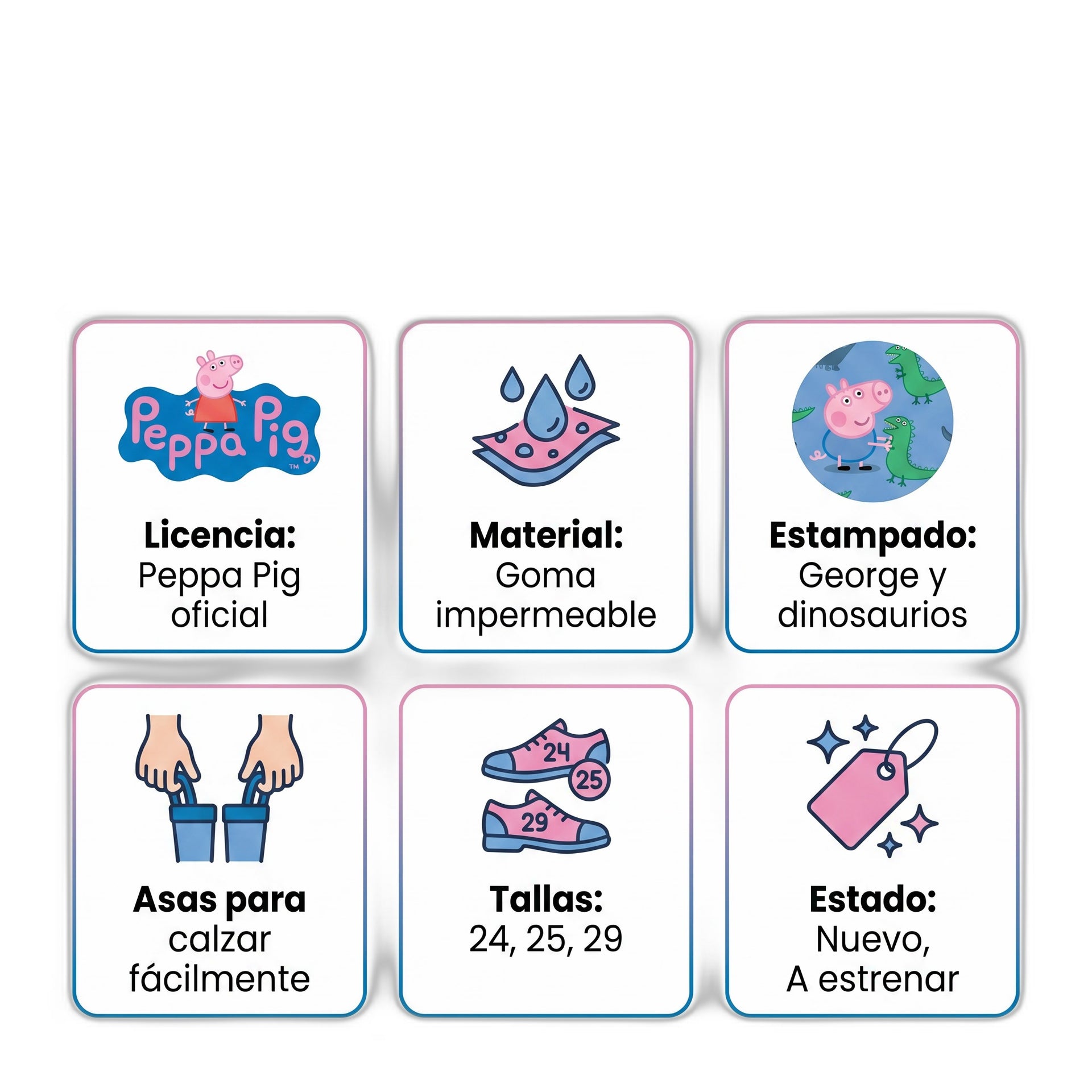 Botas de Agua Peppa Pig — George y Dinosaurios (Tallas 24-29)