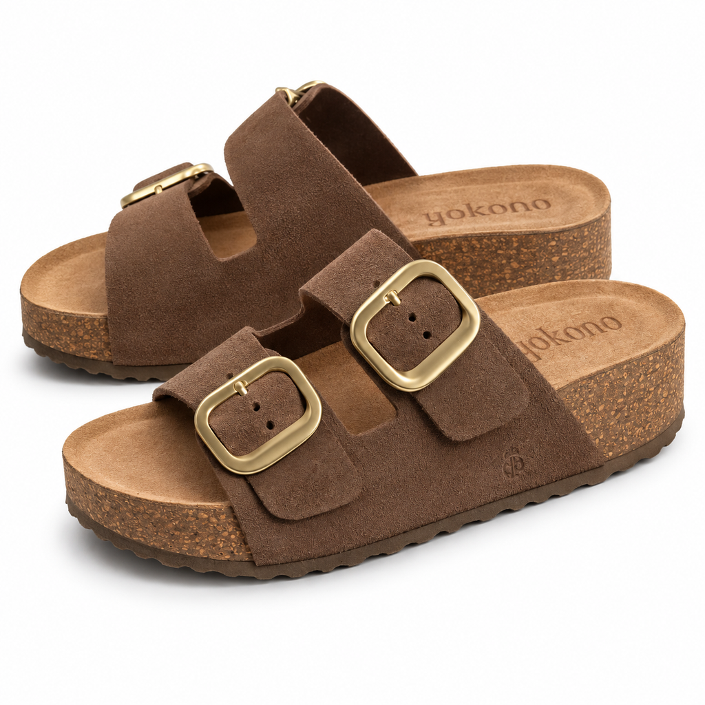 Sandalias Yokono Wimi-003 taupe talla 38 sobre fondo blanco