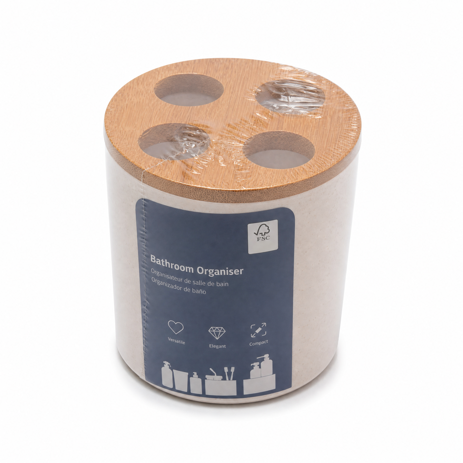 Organizador de baño cilíndrico con tapa de cuatro huecos