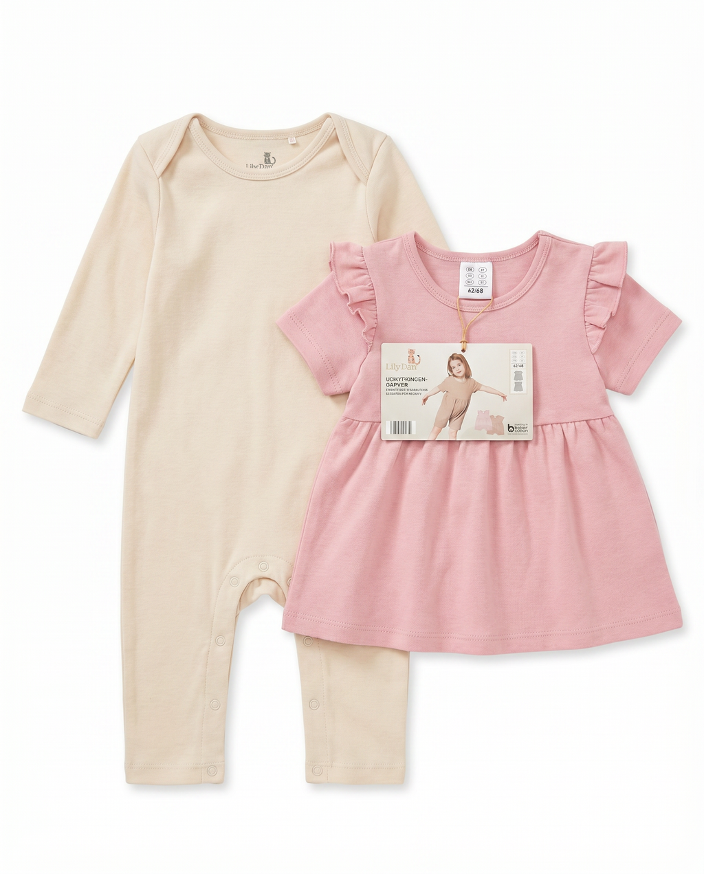 Set Pelele Bebé Lily & Dan — Rosa y Beige