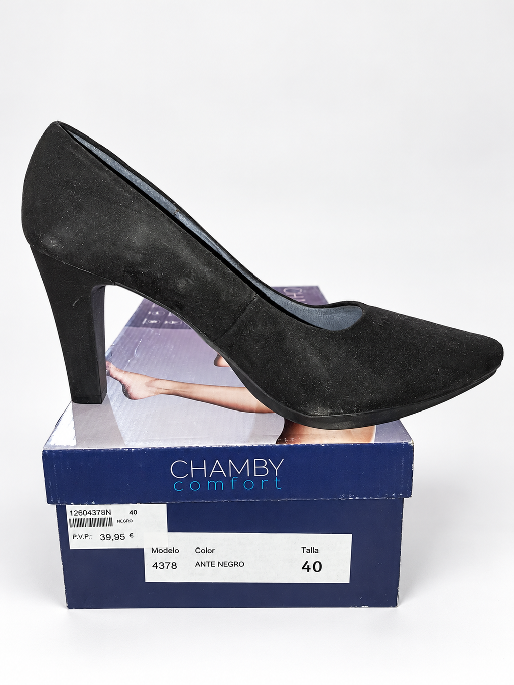 Zapatos de salón Chamby 4378 negros · Talla 40 — detalle y caja