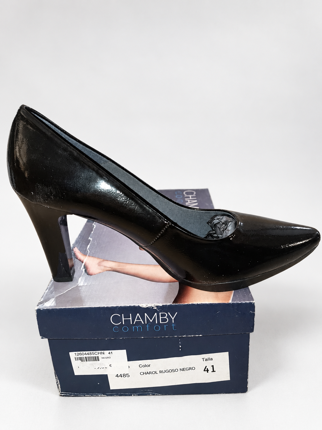 Zapatos de salón Chamby 4485 negros · Talla 41 — detalle y caja