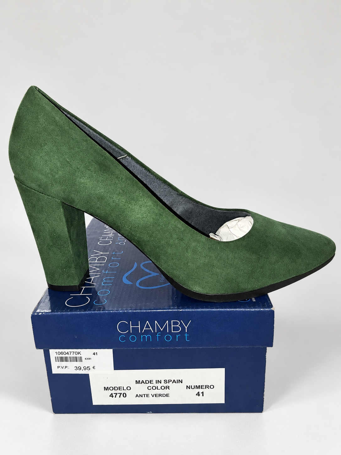 Zapatos de salón Chamby 4770 verdes · Talla 41 — detalle y caja