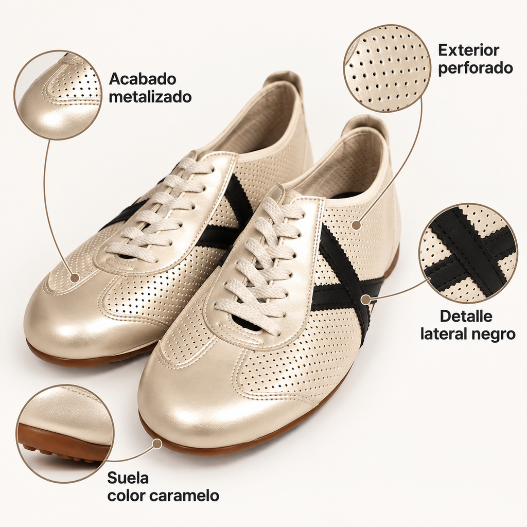 Características de las zapatillas Munich champán perforadas