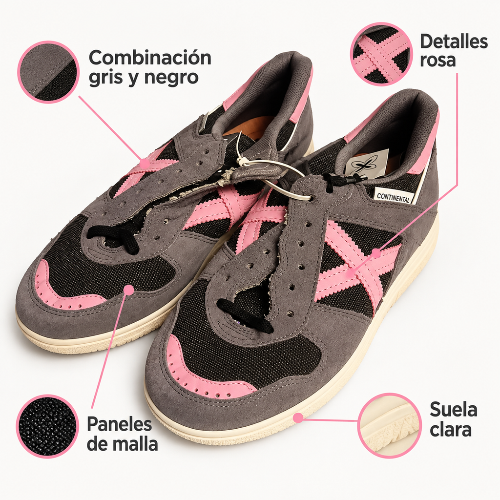 Características de las zapatillas Munich gris, negro y rosa