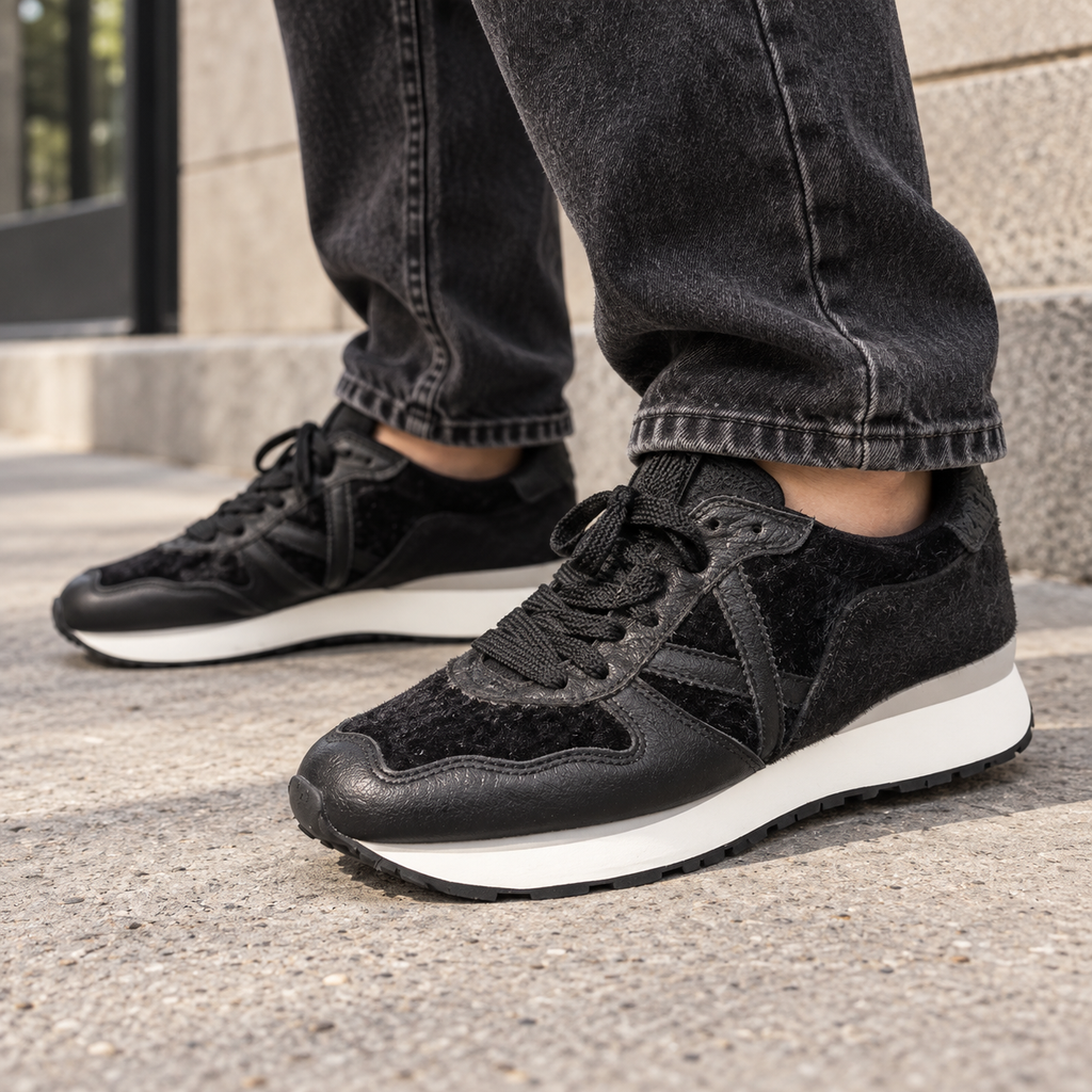 Zapatillas Munich negras de texturas en uso
