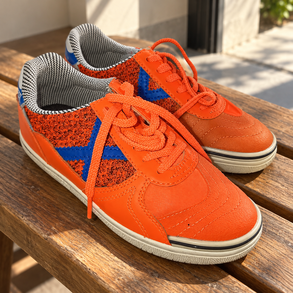 Munich naranja con X azul talla33 — escena cotidiana