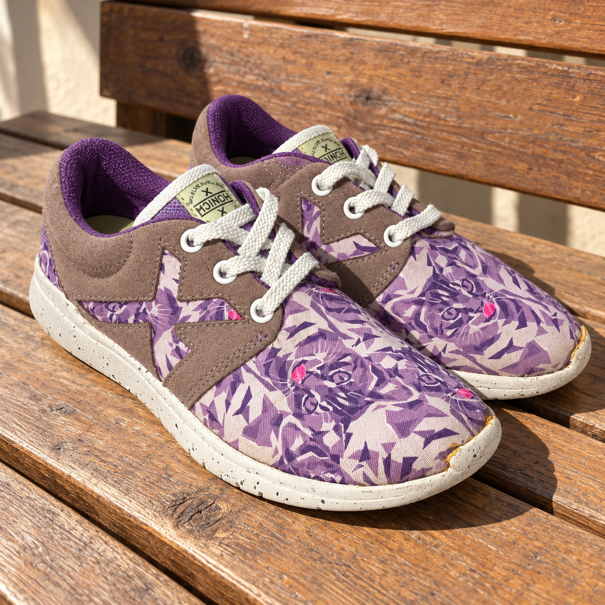 Munich lila y taupe estampado animal talla 33 — escena cotidiana