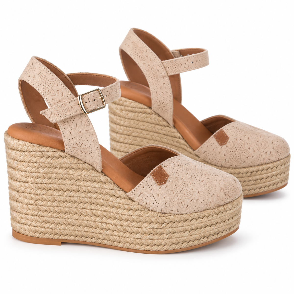 Sandalias Popa Benisa Grabado Beige con Cuña para Mujer - vista principal