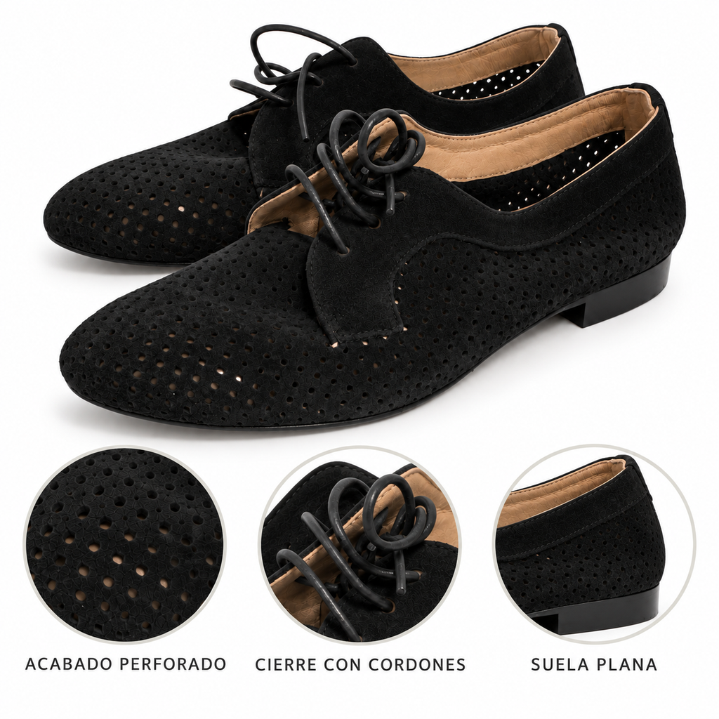 Zapatos Modelo M19006 Negro Perforados con Cordones para Mujer - detalles