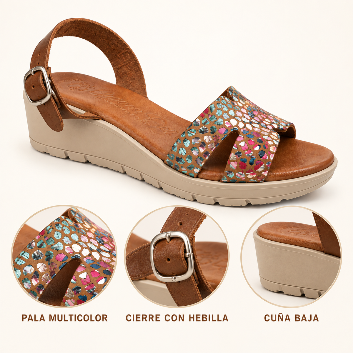 Detalles y características de Sandalias Modelo 18182 Cuero con Pala Multicolor para Mujer