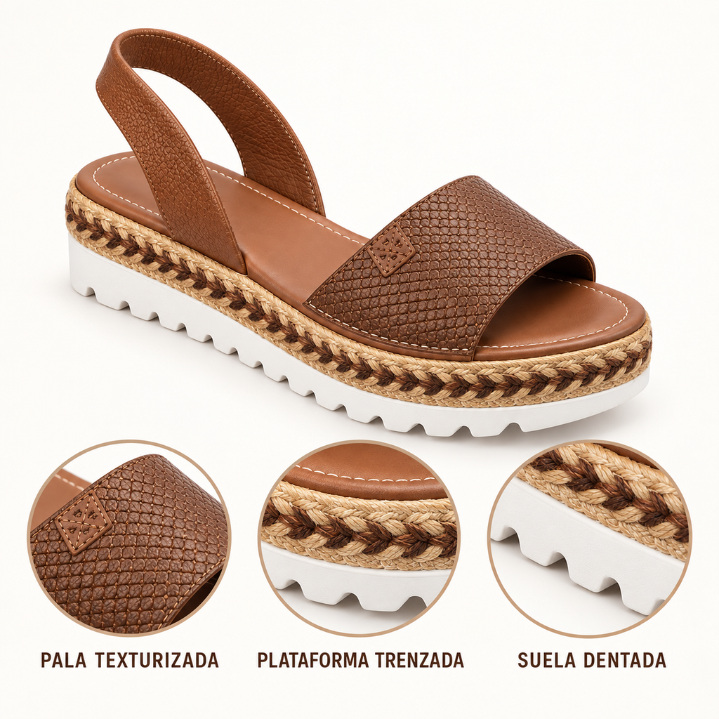 Detalles y características de Sandalias Saona Bicolor Cuero con Plataforma de Yute para Mujer