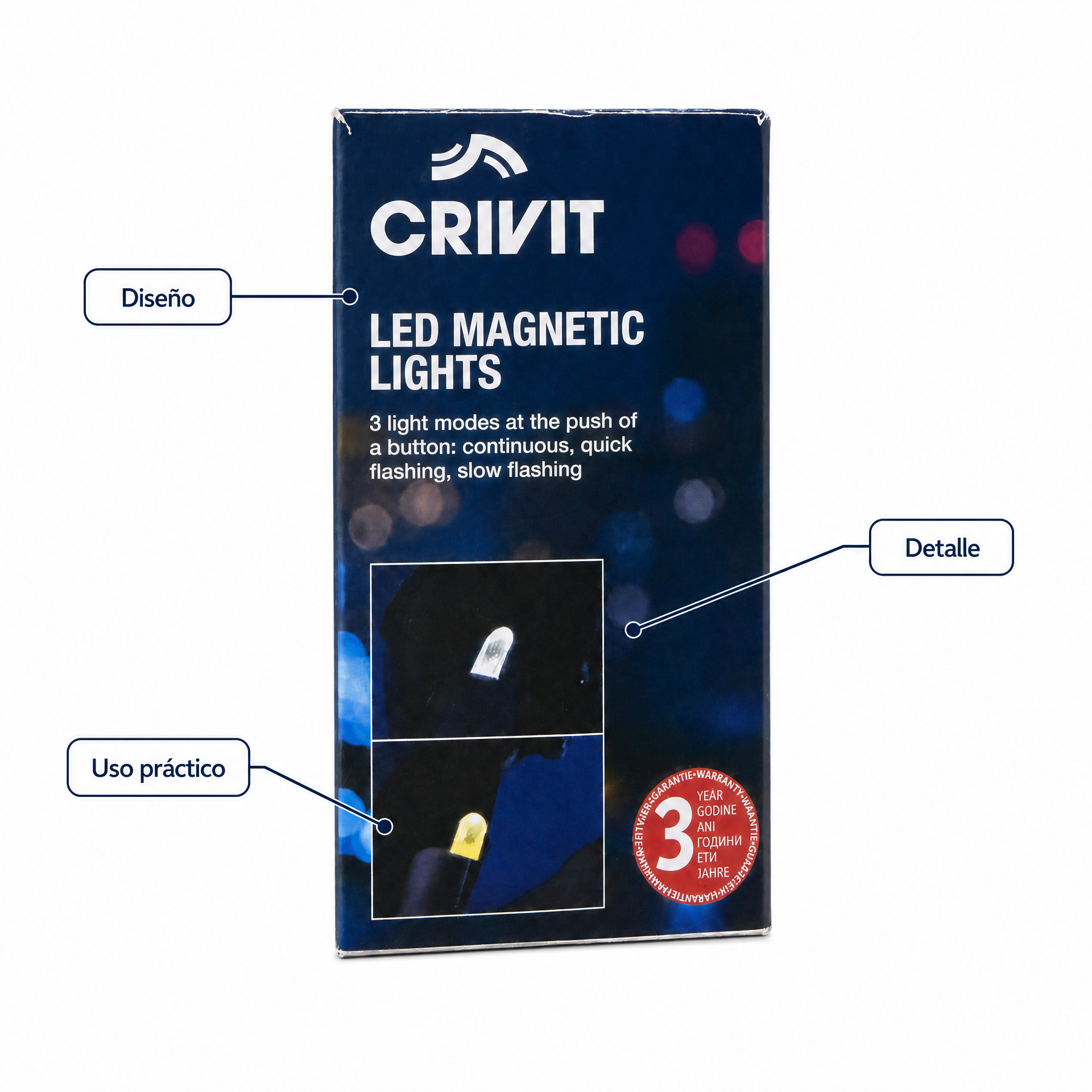 Crivit Luces LED magnéticas compactas para visibilidad