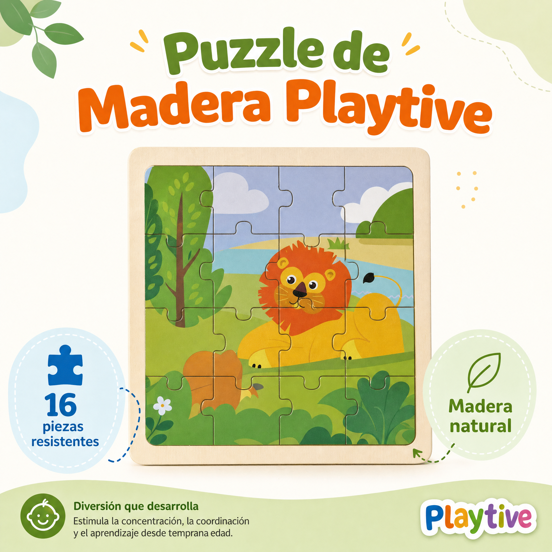 Puzzle de Madera Infantil Playtive - Diseño León