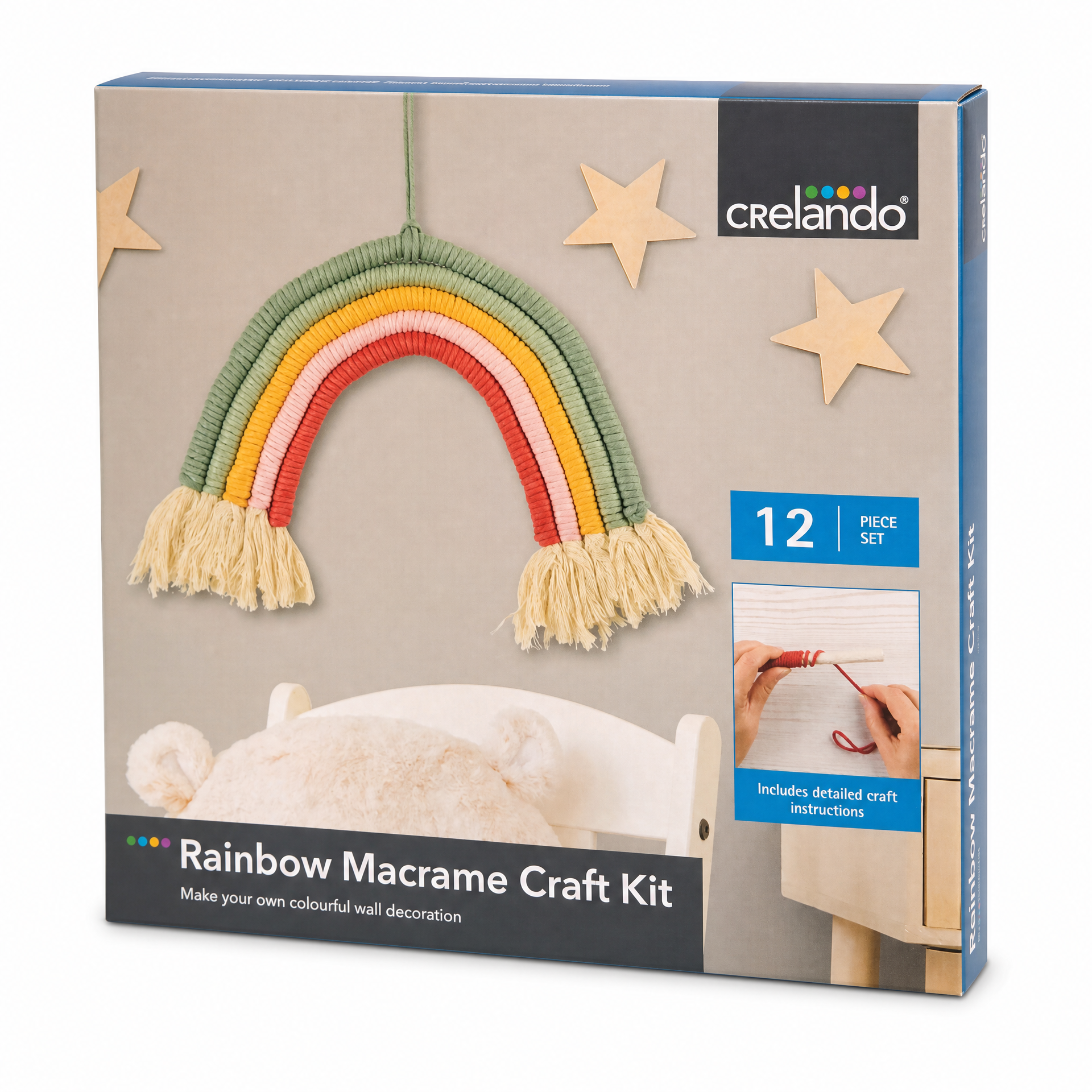 Kit macramé decoración arcoíris, set de 12 piezas con instrucciones