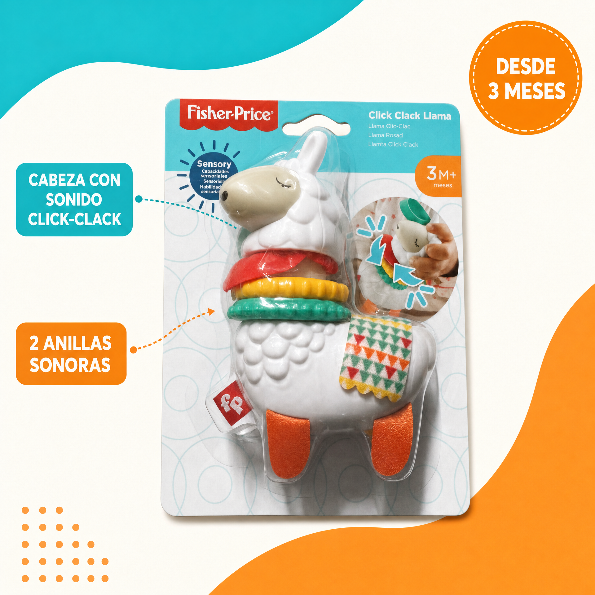 Fisher-Price Llama Click Clack Sensorial 3M+