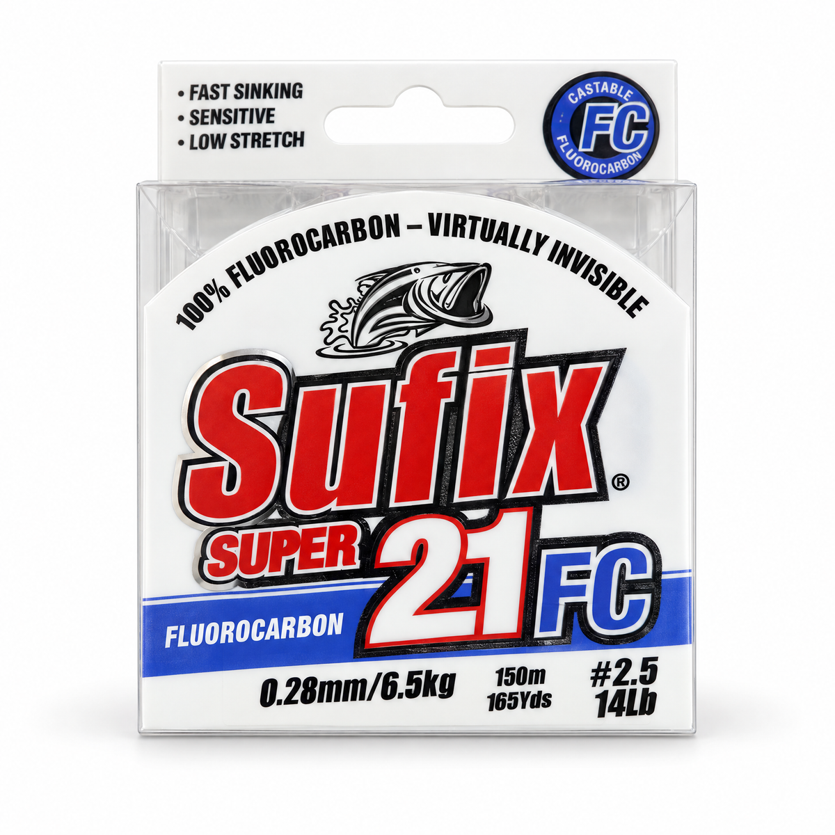 Sufix Super 21 FC fluorocarbono 0,28 mm, 150 m y 6,5 kg en su envase