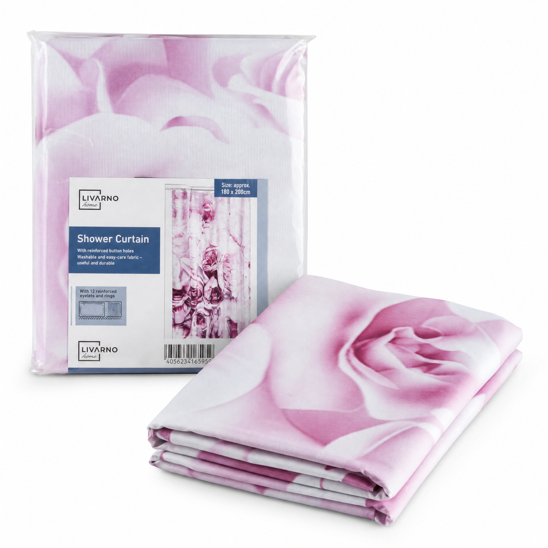 Cortina de Ducha LIVARNO home Estampado Floral Rosa 180x200 cm
