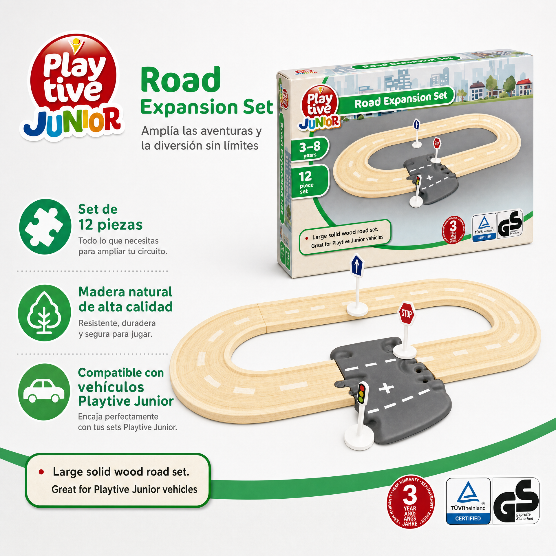 Playtive Junior Set de ampliación de carretera, 12 piezas, 3-8 años