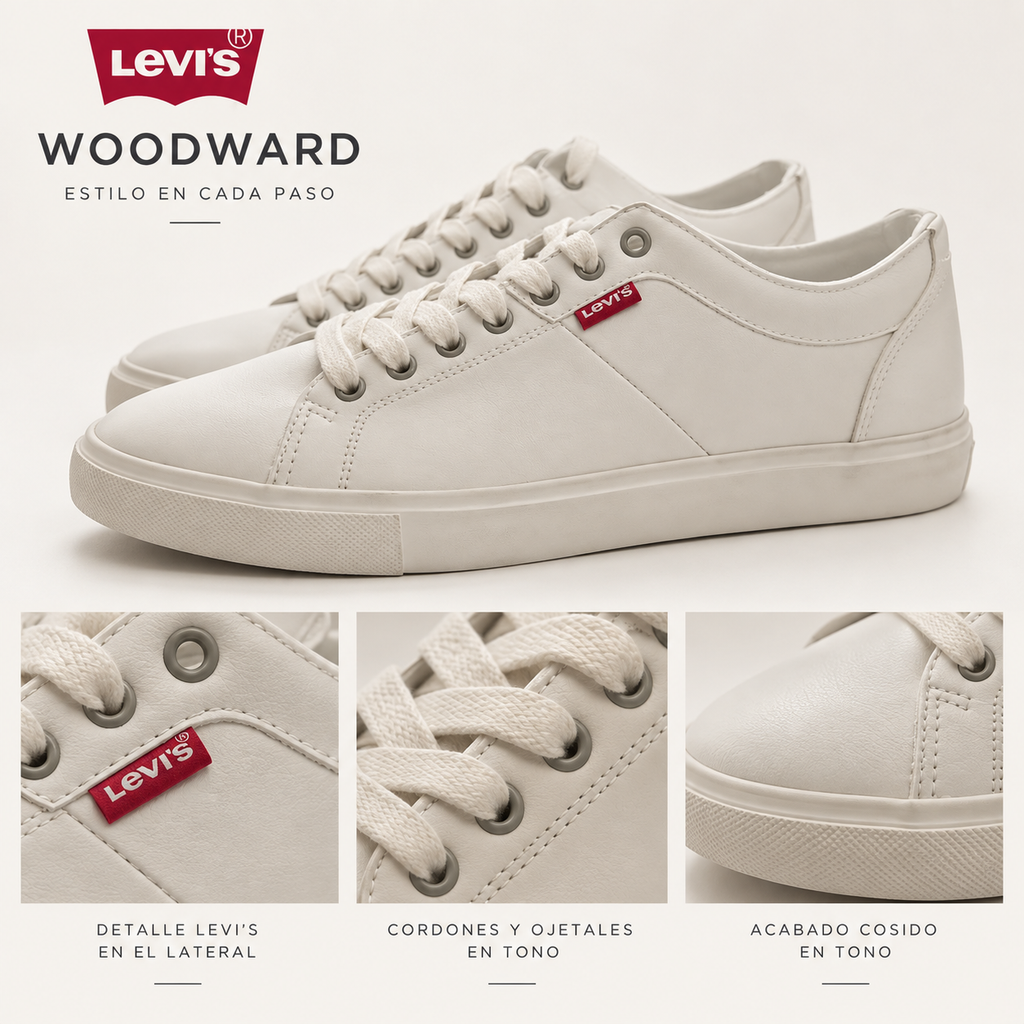 Características de las zapatillas Levi's Woodward blancas talla 42