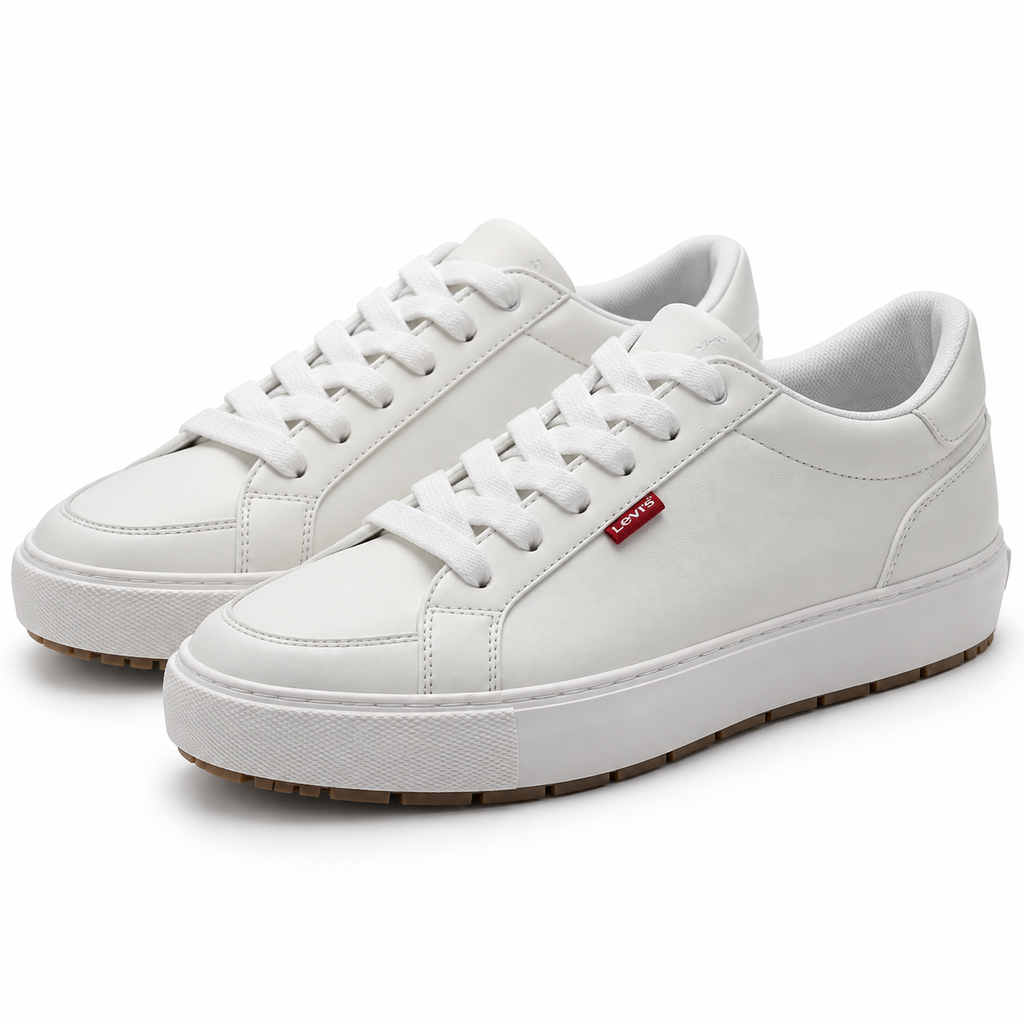 Zapatillas Levi's Woodward Rugged Low blancas talla 44 sobre fondo blanco
