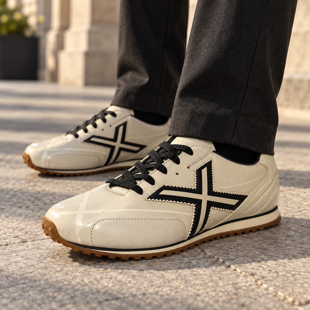 Zapatillas Munich crema de estilo retro en ambiente urbano