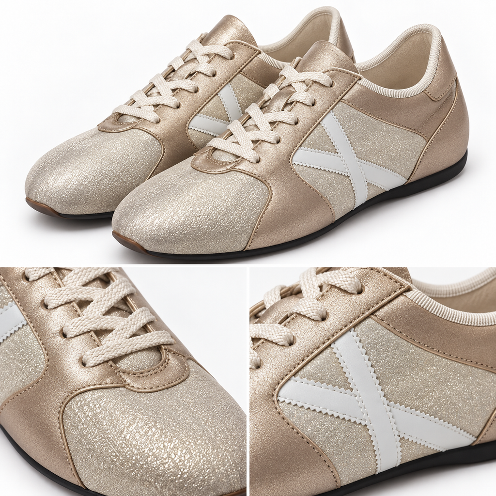 Detalles de las zapatillas Munich doradas metalizadas