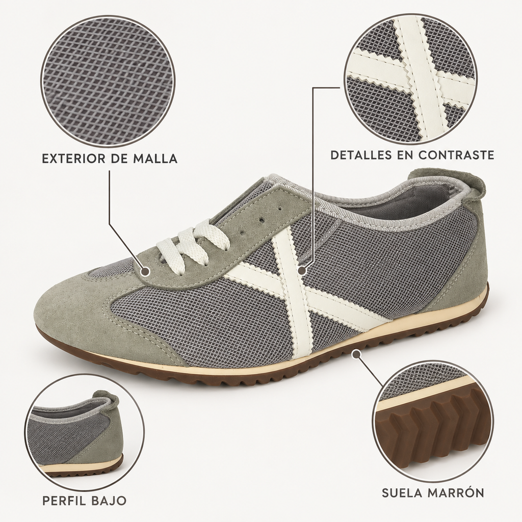Características visibles de las zapatillas Munich grises de malla
