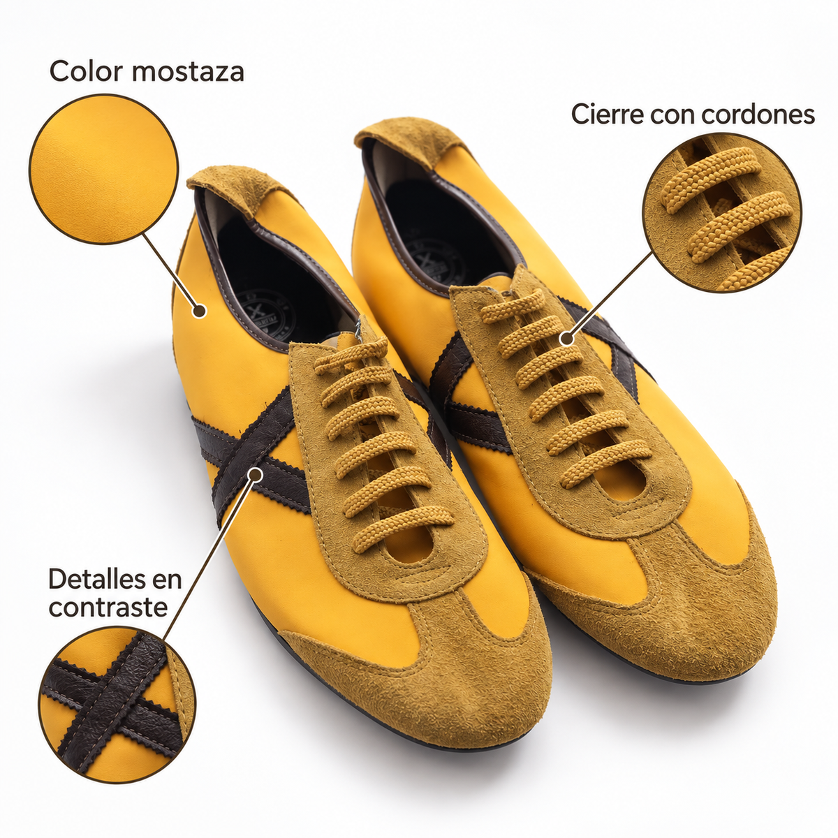 Zapatillas Munich mostaza con detalles marrón oscuro - características