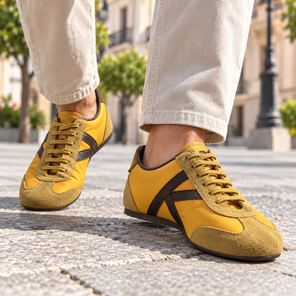 Zapatillas Munich mostaza con detalles marrón oscuro - imagen lifestyle