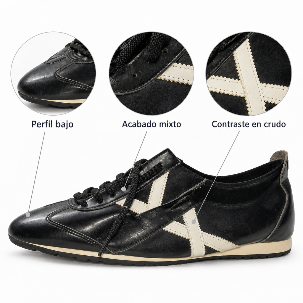Detalles de las zapatillas Munich negras de perfil bajo