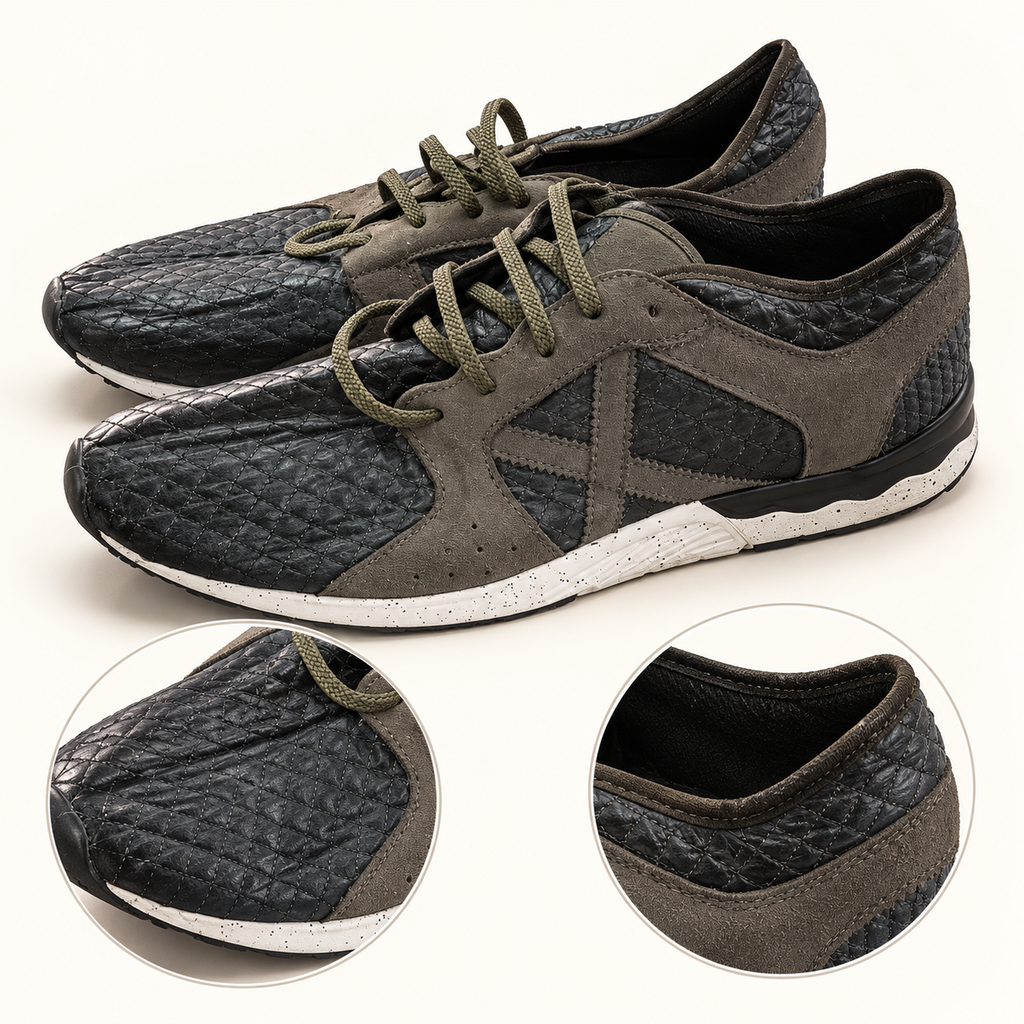 Zapatillas Munich oscuras con rombos y X taupe · Talla 45 - detalle de diseño y estado