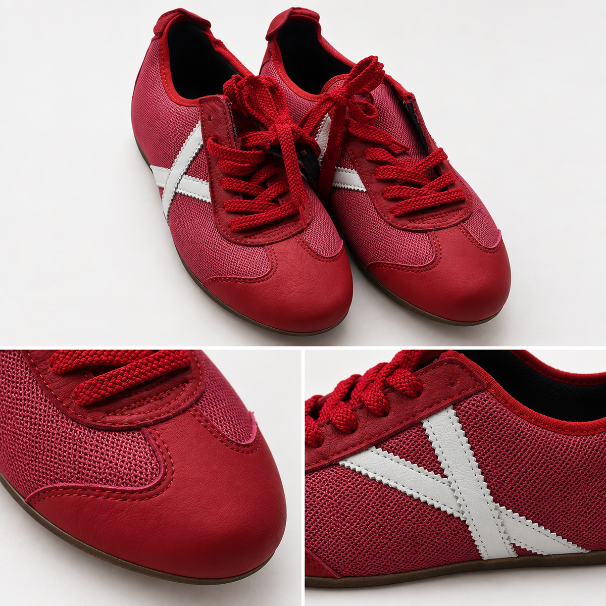 Zapatillas Munich rojas - detalles del diseño y acabado
