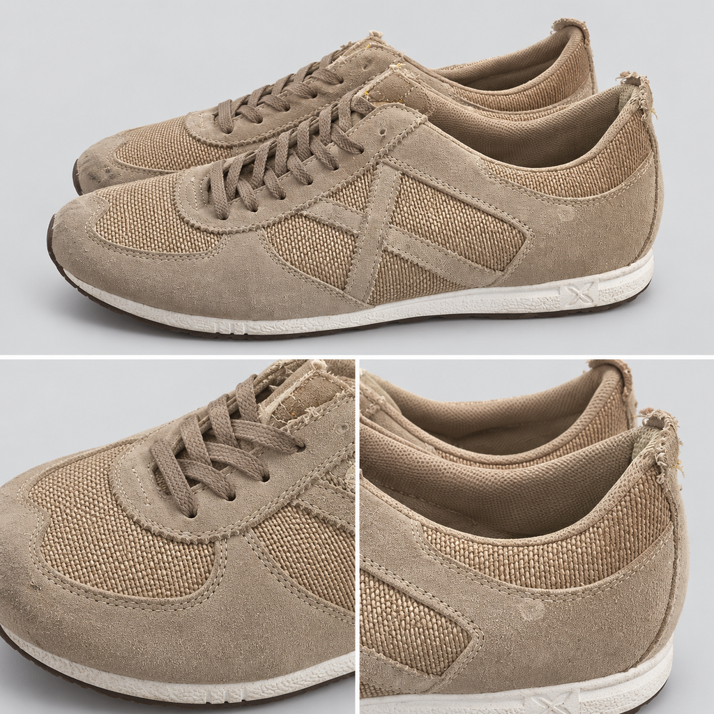 Zapatillas Munich taupe de tejido texturizado con X a tono · Talla 45 - detalle de diseño y estado