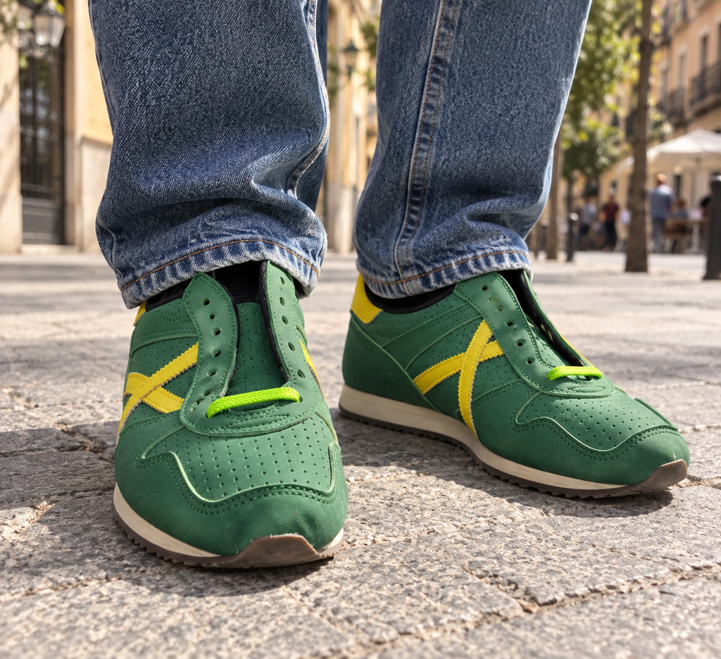 Zapatillas Munich verdes y amarillas en uso