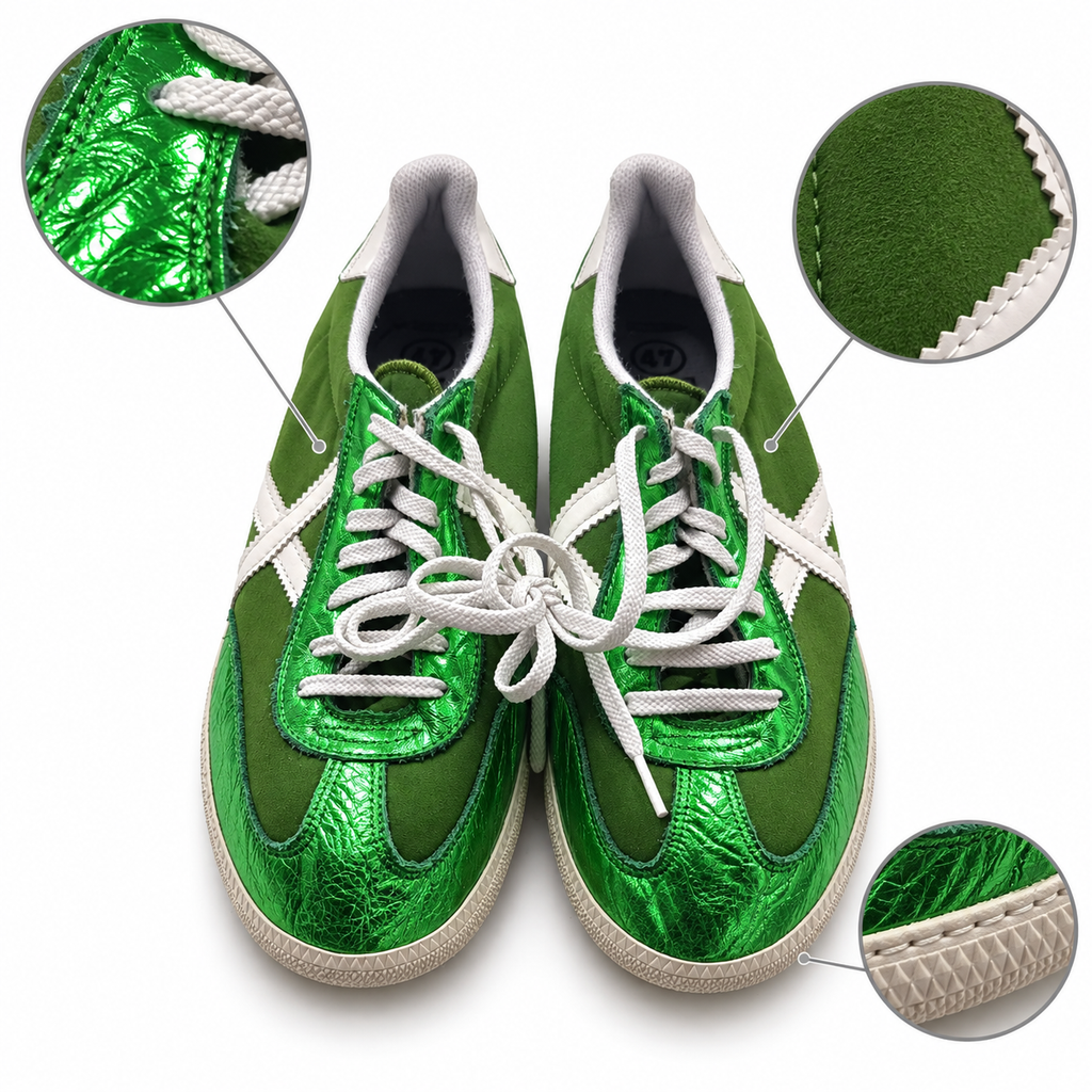 Detalles visibles de las zapatillas Munich verdes metalizadas