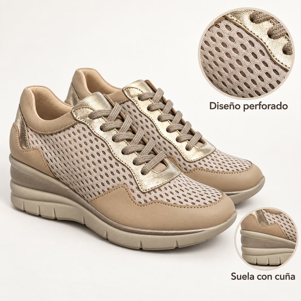 Detalles de las zapatillas Pitillos 1350 con diseño perforado y suela con cuña