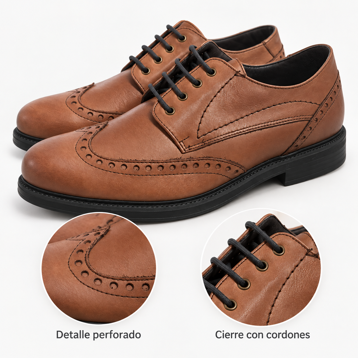 Detalles de los zapatos Pitillos 4142 Libano con acabado perforado y cordones