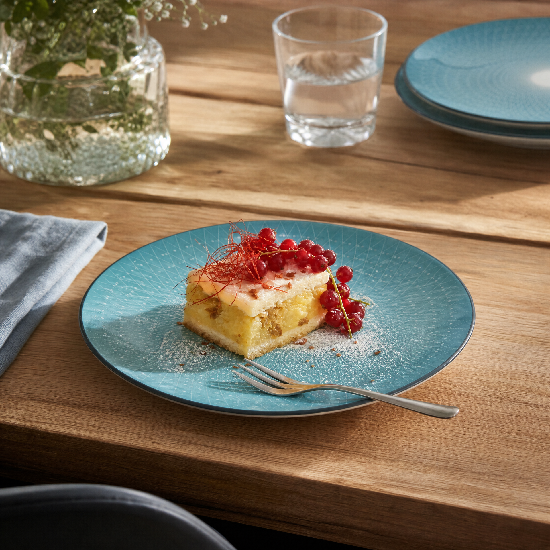 Juego de platos de porcelana New Bone China con decoración geométrica turquesa