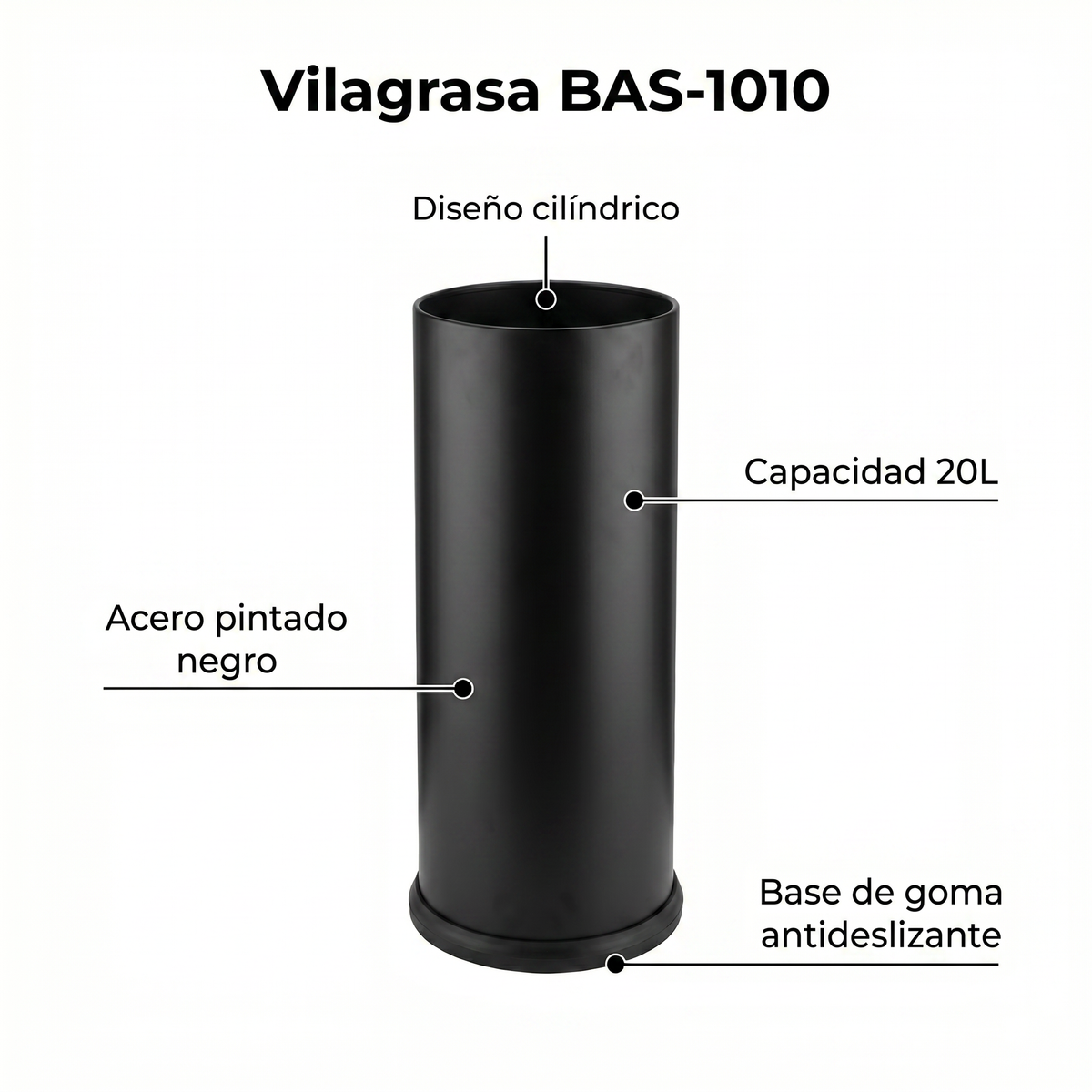 Papelera de Oficina Vilagrasa BAS-1010 NEGRO — 1010 Negro 20 Litros