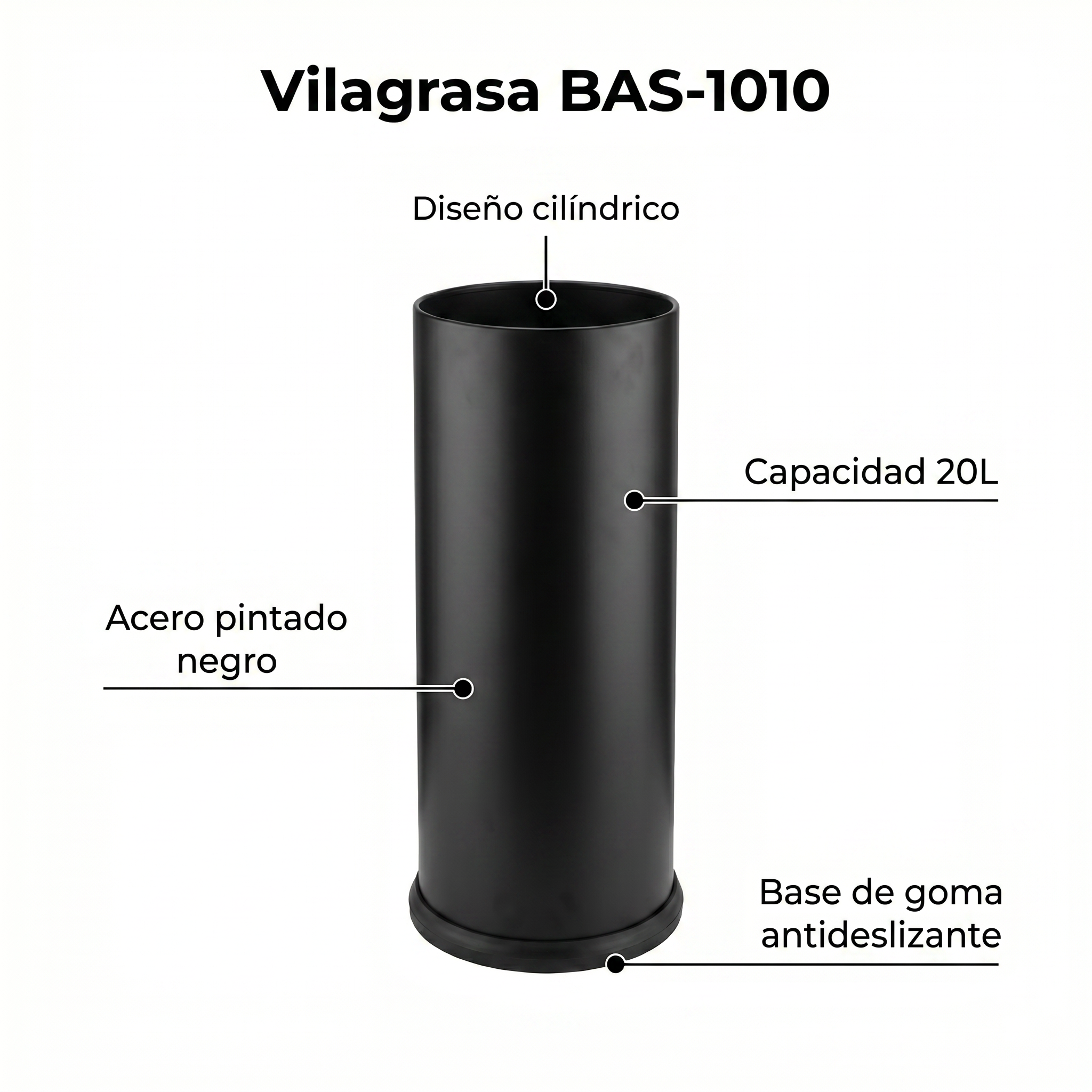 Papelera de Oficina Vilagrasa BAS-1010 NEGRO — 1010 Negro 20 Litros
