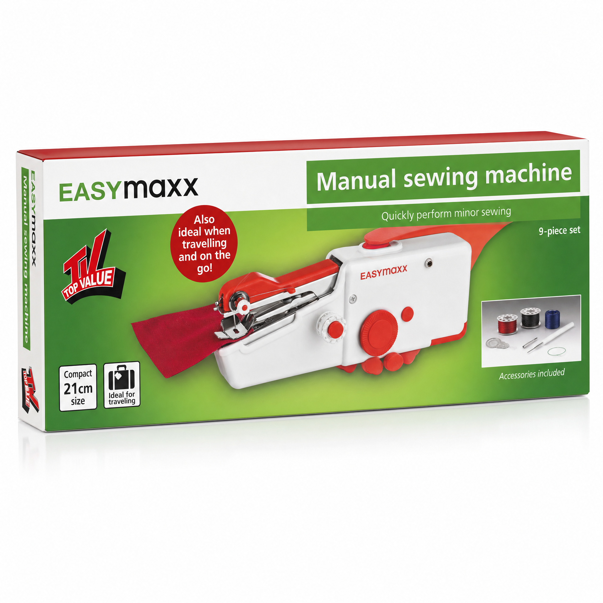 Máquina de coser manual portátil para reparaciones menores con set de piezas