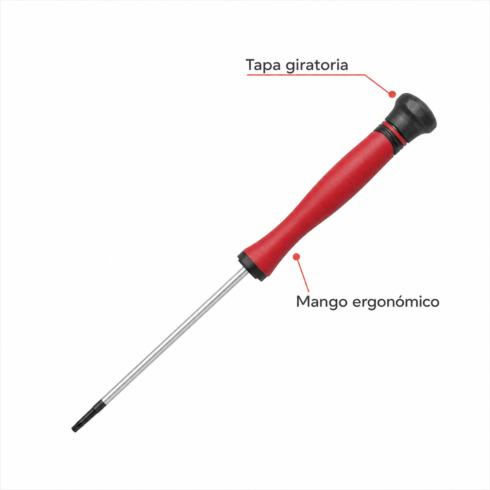 Destornillador de precisión Parkside con mango rojo y negro